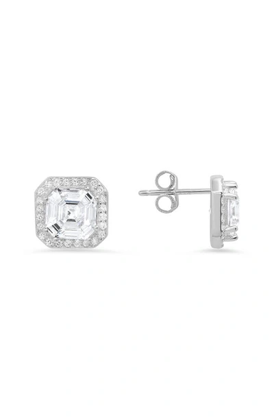 Shop Queen Jewels Asscher Cut Cz Stud Earrings In Silver