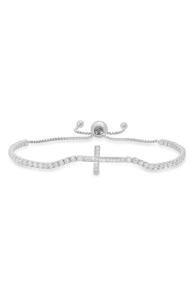 Shop Queen Jewels Cubic Zirconia Cross Bracelet In Silver