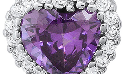 Queen Jewels Sterling Silver Cubic Zirconia Halo Birthstone Heart Drop Earrings In Amethyst/silver - February