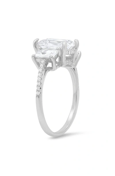 Queen Jewels 3-stone Cz Emerald Cut Ring In Silver