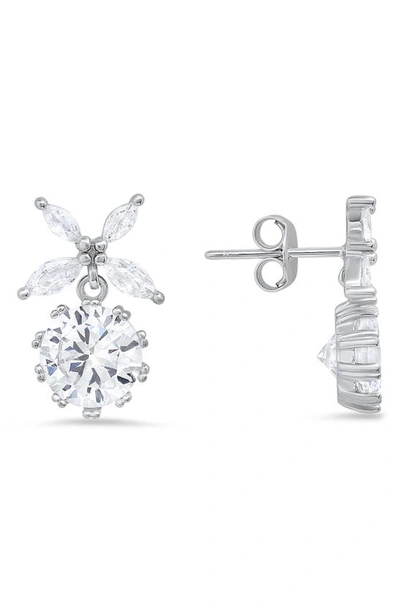 Shop Queen Jewels Floral Cz Drop Earrings In Silver