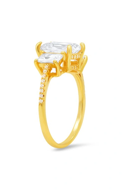 Queen Jewels 3-stone Cz Emerald Cut Ring In Gold
