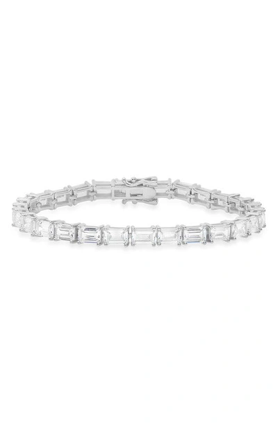 Shop Queen Jewels Emerald Cut Cz Tennis Bracelet In Silver