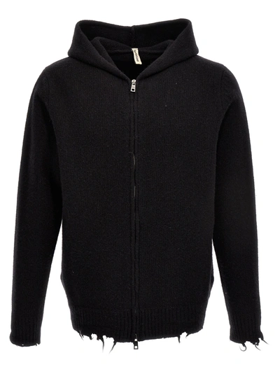 Shop Giorgio Brato Destroyed Details Hooded Cardigan Sweater, Cardigans Black
