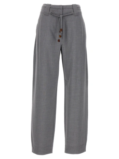 Shop Ganni Drapey Pants In Gray
