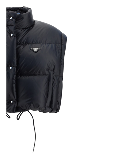 Prada Convertible Cropped Velvet Down Jacket In Nero