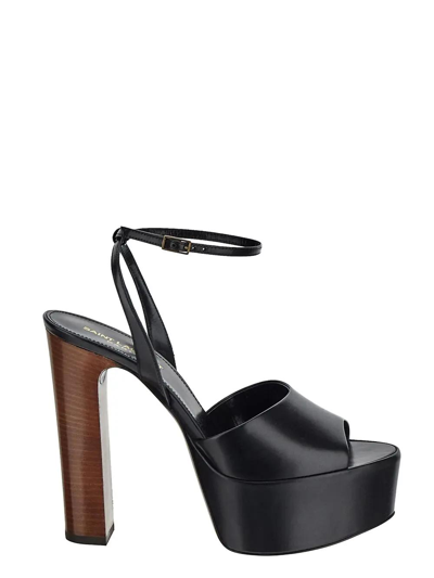 Shop Saint Laurent Jodie Platform Sandal In Nero