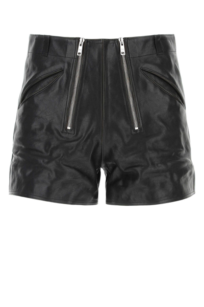 Shop Prada Black Leather Shorts In Nero