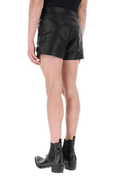 Shop Prada Black Leather Shorts In Nero