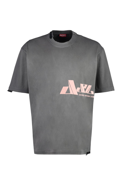 Shop Diesel Cotton Crew-neck T-shirt In Grey