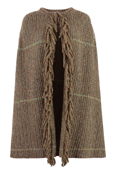 Shop Stella Mccartney Knitted Cape Coat In Brown