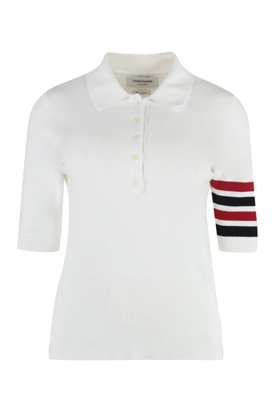 Shop Thom Browne Knitted Cotton Polo Shirt In White