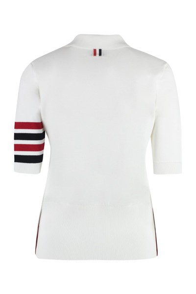 Shop Thom Browne Knitted Cotton Polo Shirt In White