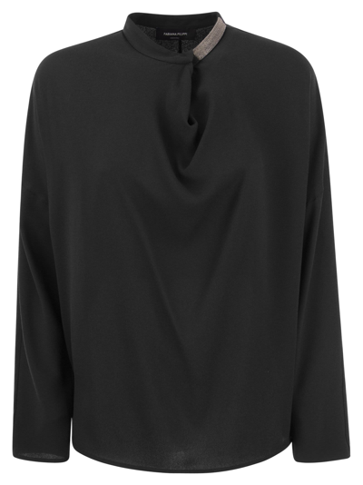 Shop Fabiana Filippi Silk Blend Blouse With Lurex In Black