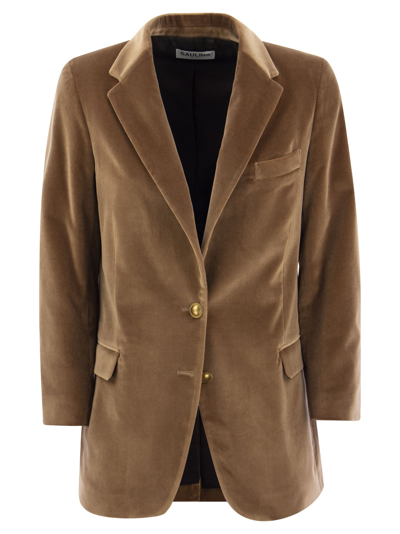 Shop Saulina Antonia - Single-breasted Velvet Jacket In Brown