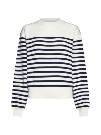 Shop Khaite Sweater In Ivory/navy Stripe