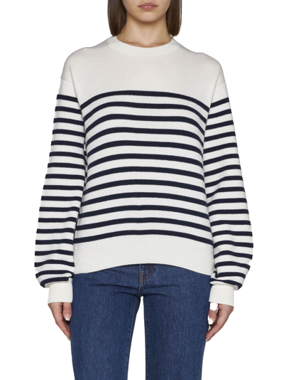 Shop Khaite Sweater In Ivory/navy Stripe