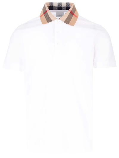 Shop Burberry White Cotton Polo Shirt