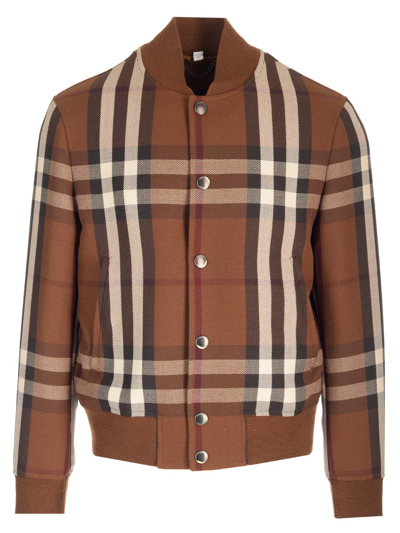 Shop Burberry Jacket With Check Motif In Brown