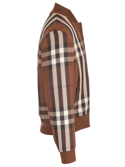 Shop Burberry Jacket With Check Motif In Brown