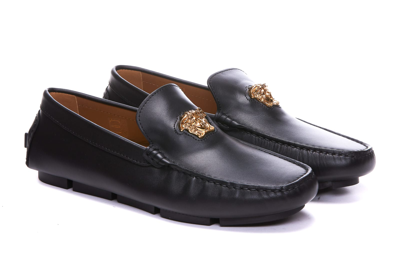 Shop Versace Medusa Loafers In Black