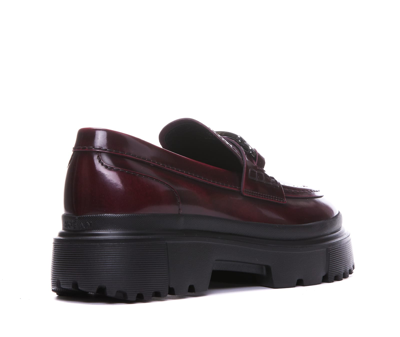 Shop Hogan H629 Burgundy Loafers In Red