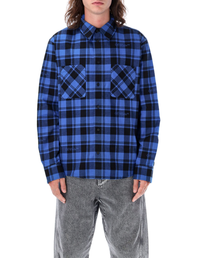 Off-white Check Flann Hooded Shirt In Blue