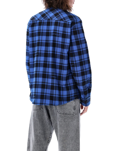 Off-white Check Flann Hooded Shirt In Blue