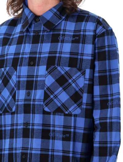 Off-white Check Flann Hooded Shirt In Blue