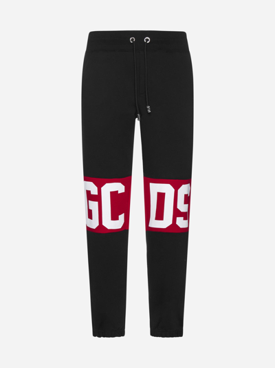Shop Gcds Logo-band Cotton Sweatpants In Black