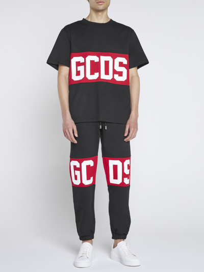 Shop Gcds Logo-band Cotton Sweatpants In Black