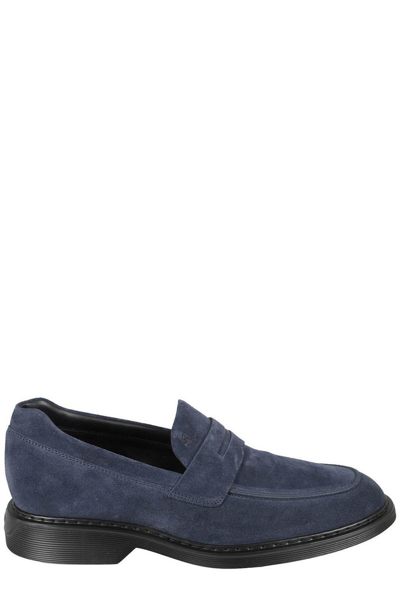 Shop Hogan Mocassino Almond Toe Loafers In Blue