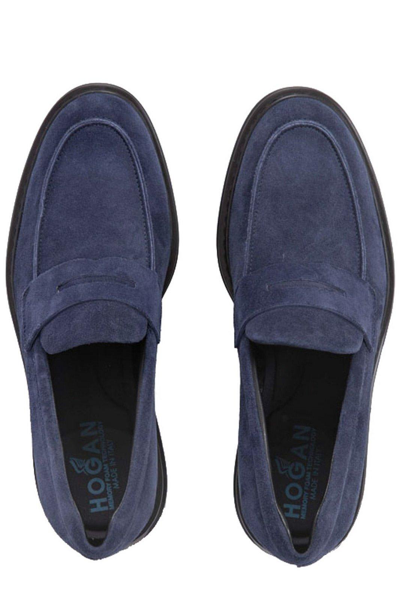 Shop Hogan Mocassino Almond Toe Loafers In Blue
