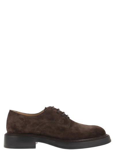 Shop Tod's Suede Laced Leather In Brown