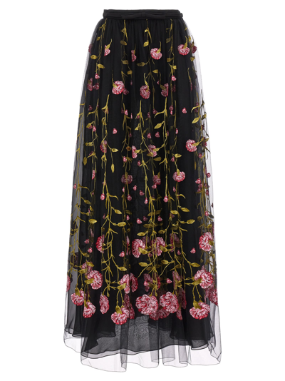 Shop Giambattista Valli Floral Embroidery Skirt In Black