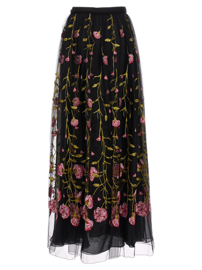 Giambattista Valli Floral-embroidered Tulle Maxi Skirt In Black