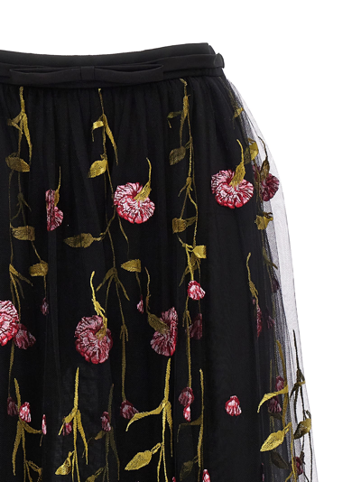 Giambattista Valli Floral-embroidered Tulle Maxi Skirt In Black