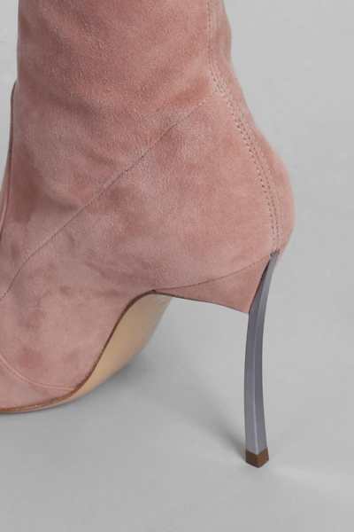 Shop Casadei Blade High Heels Boots In Rose-pink Suede