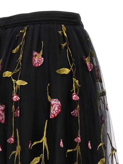 Giambattista Valli Floral-embroidered Tulle Maxi Skirt In Black