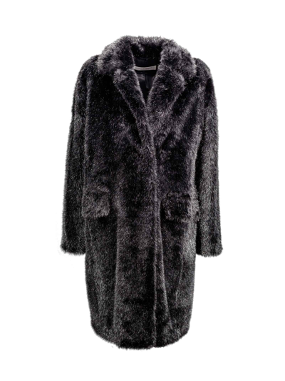 Shop Philosophy Di Lorenzo Serafini Metallic-threading Faux-fur Coat In Nero
