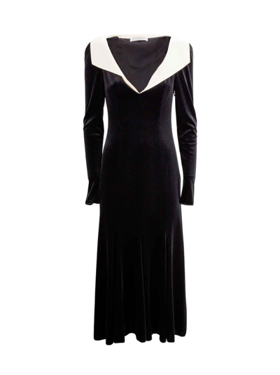 Shop Philosophy Di Lorenzo Serafini Long-sleeve Velvet Midi Dress In Nero