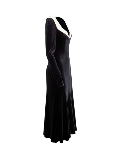 Shop Philosophy Di Lorenzo Serafini Long-sleeve Velvet Midi Dress In Nero
