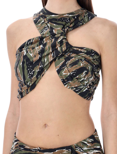 Attico Asahi Camouflage-print Crop Top In Military Green