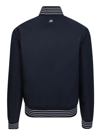 Msgm Navy Embroidered Bomber Jacket In Blue
