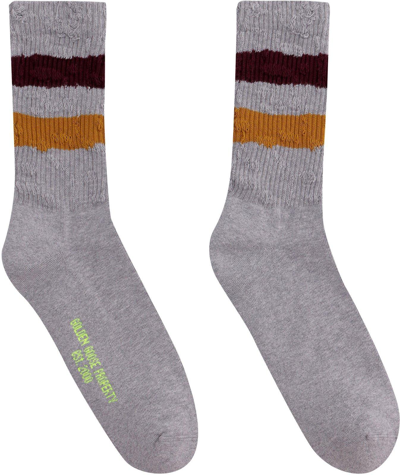 Shop Golden Goose Striped Ribbed Socks In Melange Grey/orange/red