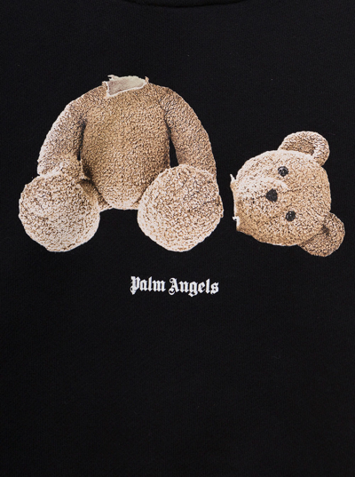 Shop Palm Angels Teddy Printed Black Cotton Hoodie Boy  Kids