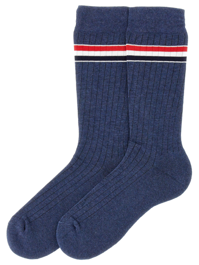 Shop Thom Browne Striped Socks In Blu