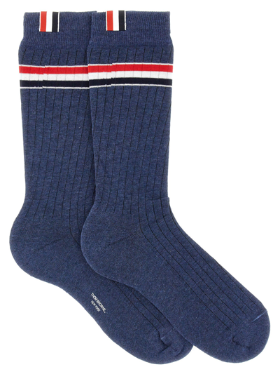 Shop Thom Browne Striped Socks In Blu