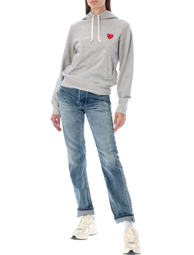 Shop Comme Des Garçons Play Red Heart Hoodie In Grey