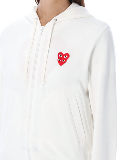 Shop Comme Des Garçons Play Double Heart Zipped Hoodie In White
